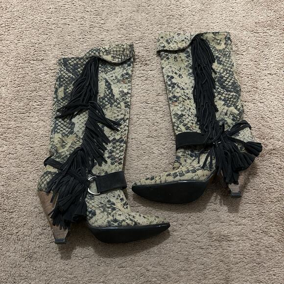 ISABEL MARANT PYTHON SAILOR KAKI TALL KNEE HIGH BOOT FRINGE SNAKES SIZE 39 - Picture 1 of 7